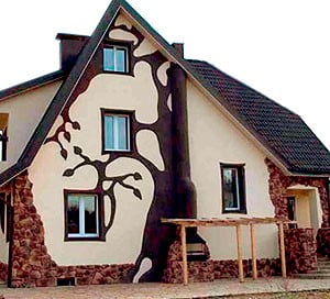 Очень красивый фасад дома с рисунком дерева